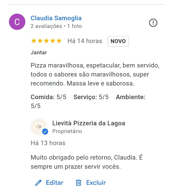 Comentário no Instagram: massa de longa fermentação e borda aerada